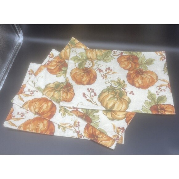 PUMPKIN Fall Rectangular Fabric Placemats 18” X 13” Set Of 4 - Picture 2 of 4